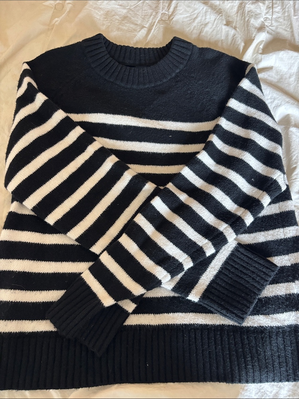 GAP Black and White Striped Crewneck Sweater